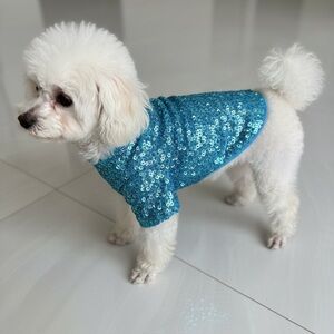 Hand beaded Attitudes by Debra for pets Blue Sequin Dog Sweater. Brand new!